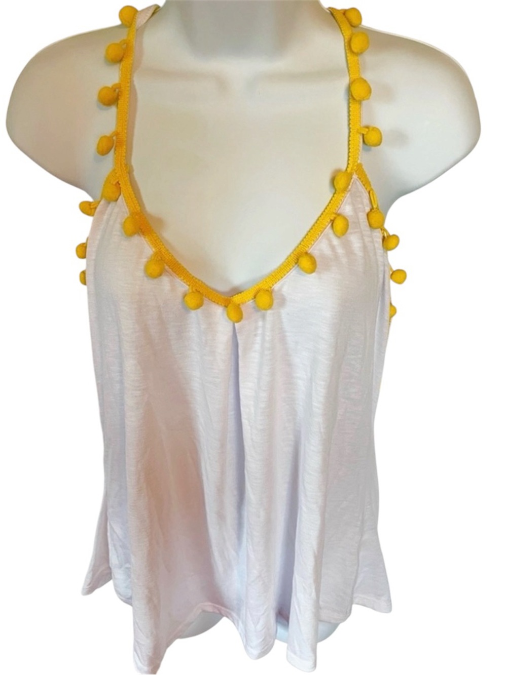 Shannon Ford NY Whte Yellow Pom Pom Tank Top Large